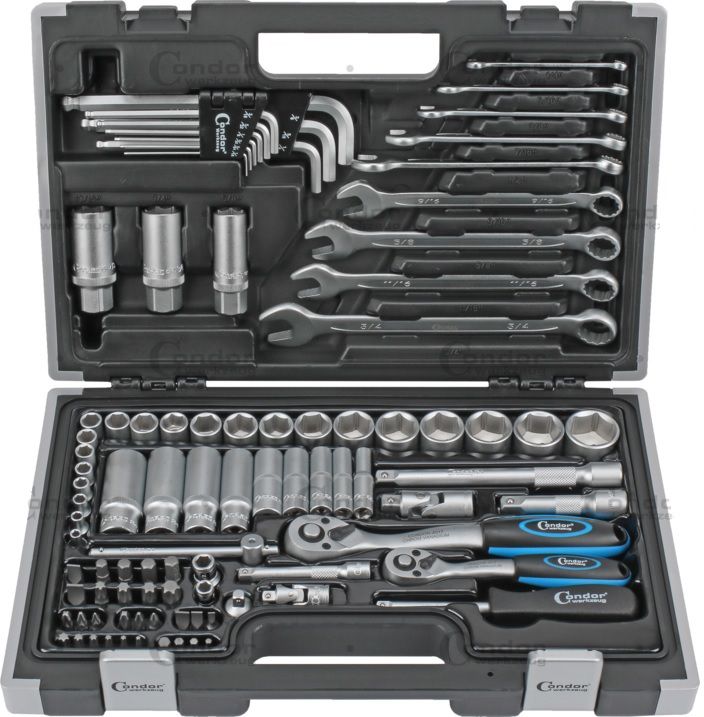 CONDOR Steckschlüssel-Satz ZOLL 1/4" + 3/8", 92tlg., C2172 - Steck- und Drehmomentschlüssel