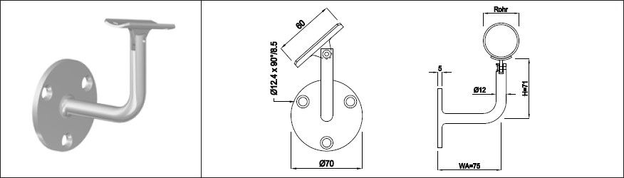 Wandkonsole mit Auflager beweglich 33.7 mm geschliffen 126627 - INOXTECH-Handlauf-/Geländer-System