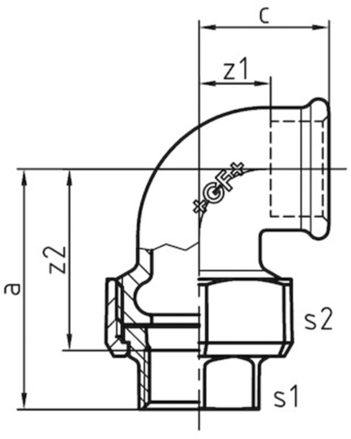 Winkelverschr. 95 V 1" flachd. 770 095 206 - GF verz. Tempergussfittings