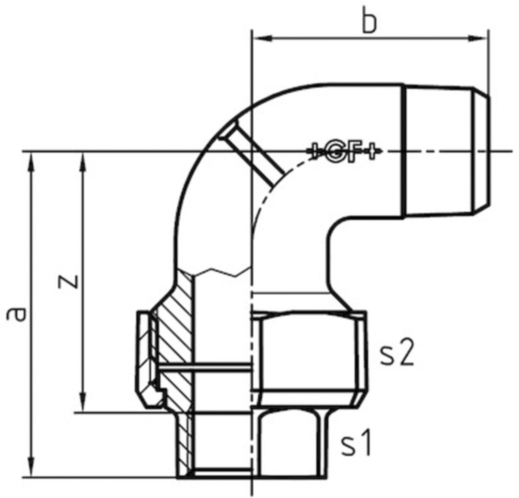 Winkelverschr. 100 V 1" flachd. 770 100 206 - GF verz. Tempergussfittings