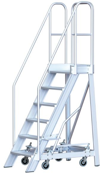 HB Podestreppe m. gebremsten Rollen 45° 495.4 , H= 1.2m , 6 Stufen inkl. Plattform - Garten