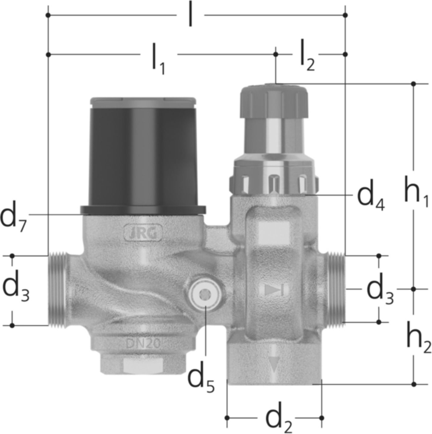 Sicherheitsgruppe JUNIOR 1/2" DN15 2233.015 G 3/4" ohne Verschraubungen - JRG Armaturen