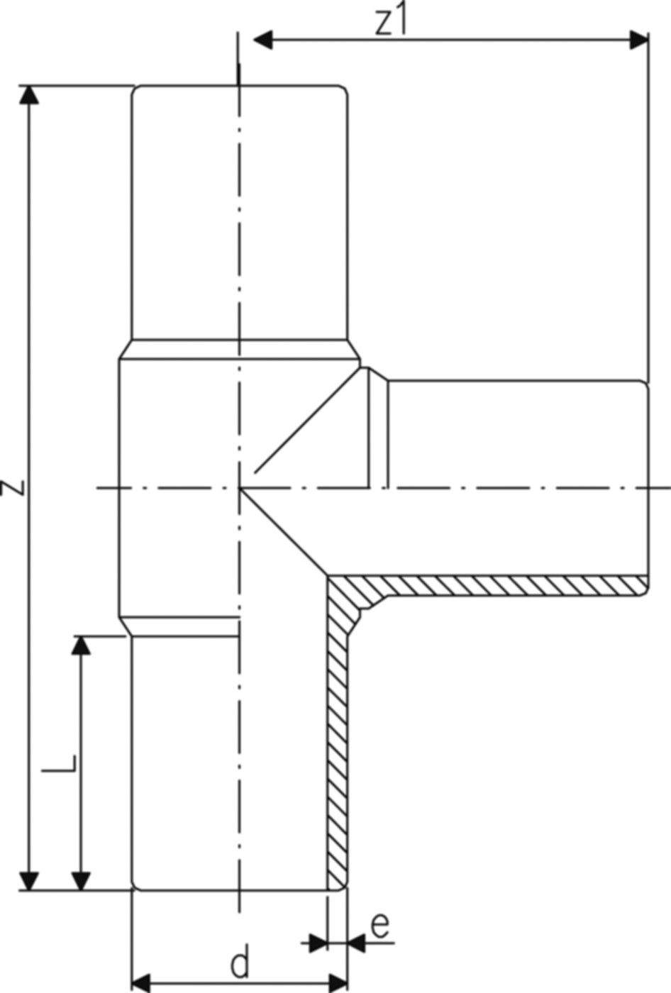 Tee egal PE100 S5 PN 16 d 90mm 753 201 013 - PE100 Stutzenformstücke langschenklig