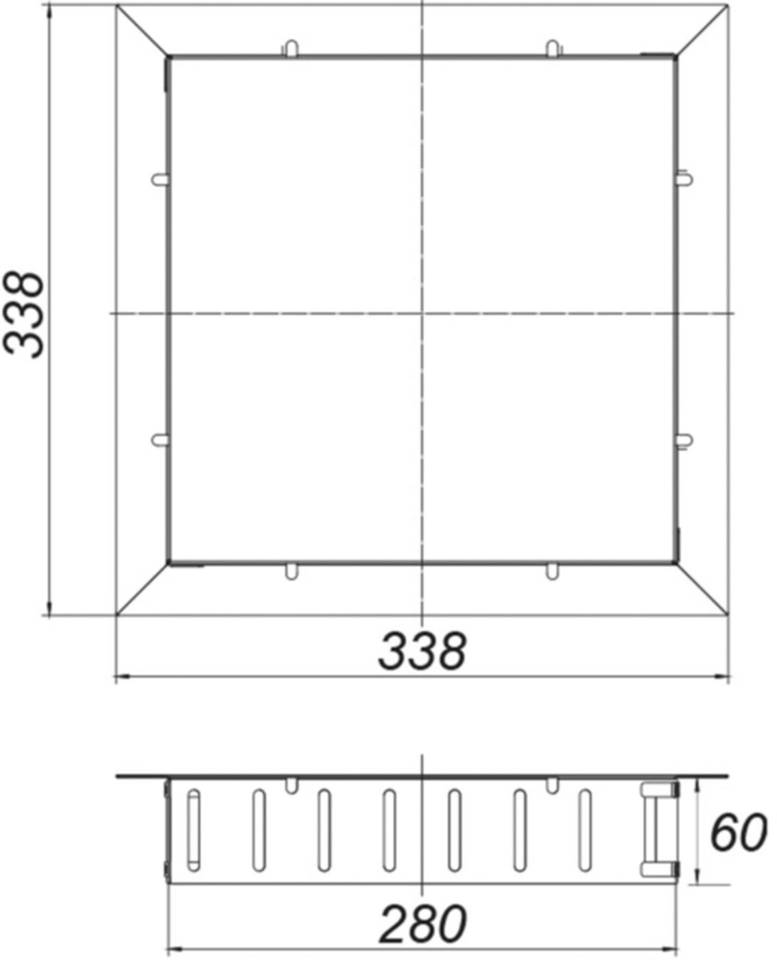 Kiesrahmen CNS 280 x 280mm 3-620003 zu Dachablauf SwissUnico und Aufstockelement 630 - SCHACO Entwässerungstechnik