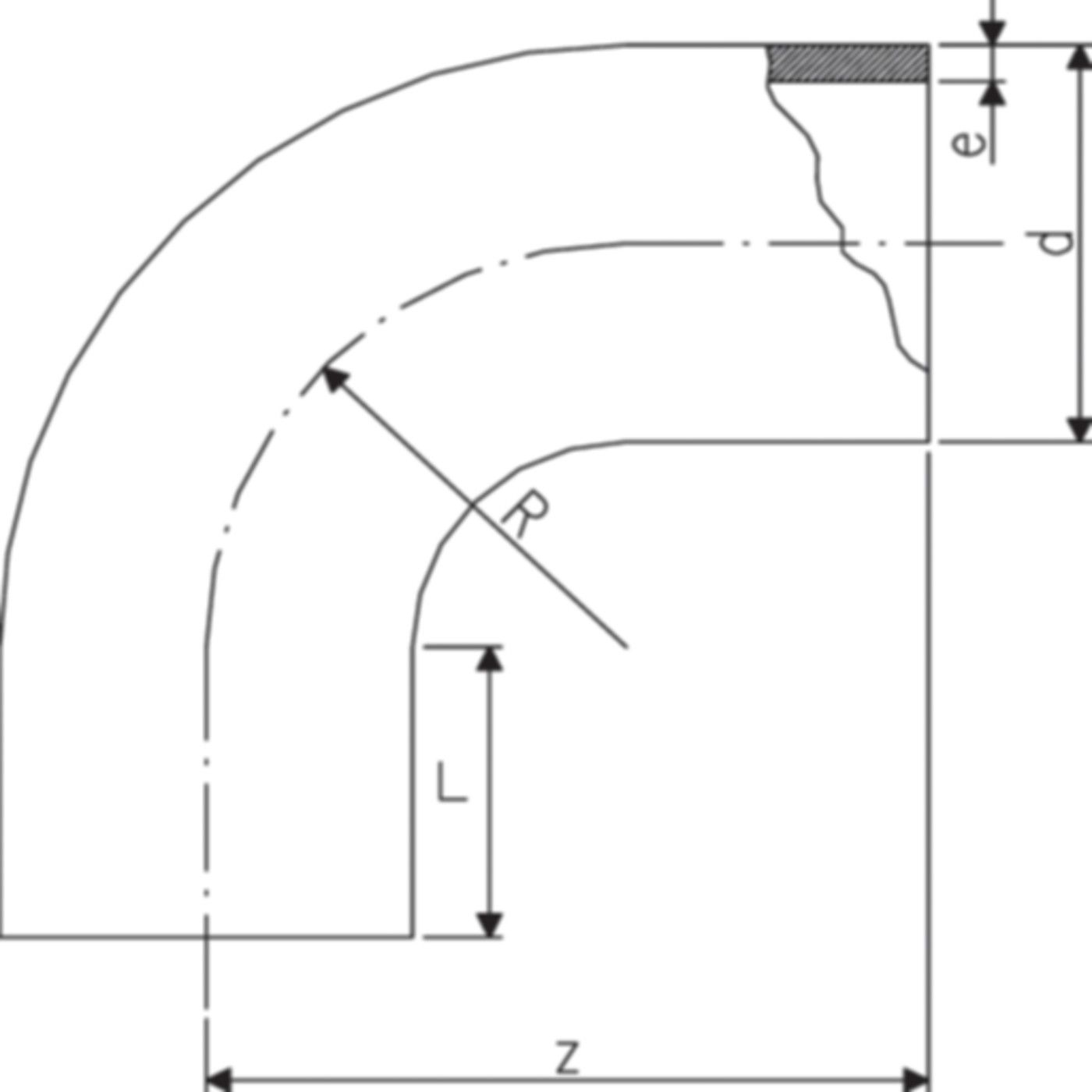 Bogen 90° nahtlos PE100 S8 PN 10 d 315mm 753 000 823 - PE100 Stutzenformstücke langschenklig
