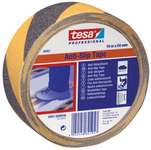 TESA Antirutschband, abriebfest, gelb/schwarz, B= 50mm, L= 5m, 60951 - Kleben