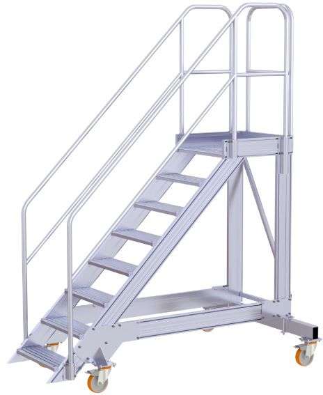 HB Podestreppe m. gebremsten Rollen 45° 495.4 , H= 1.2m , 6 Stufen inkl. Plattform - Garten