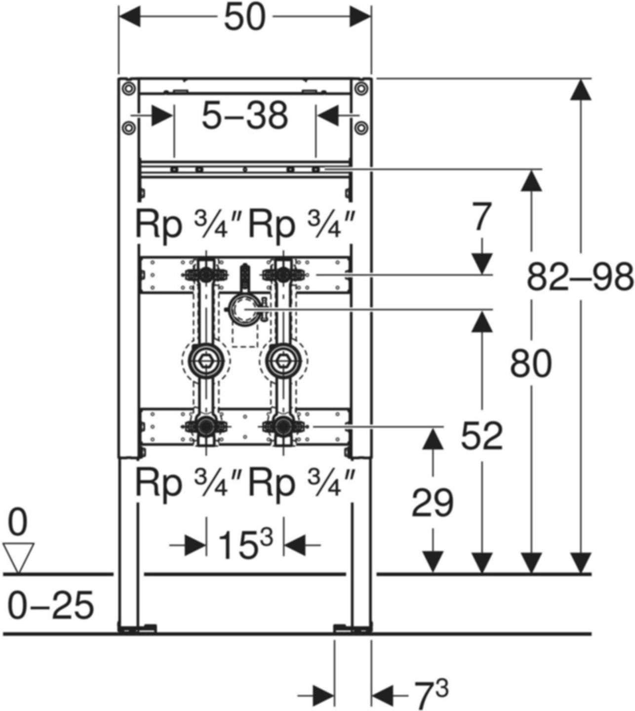 Element für Waschtisch 111.573.00.2 Typ 98, Standarmatur, Wasserzählerstr. - Geberit-Duofix