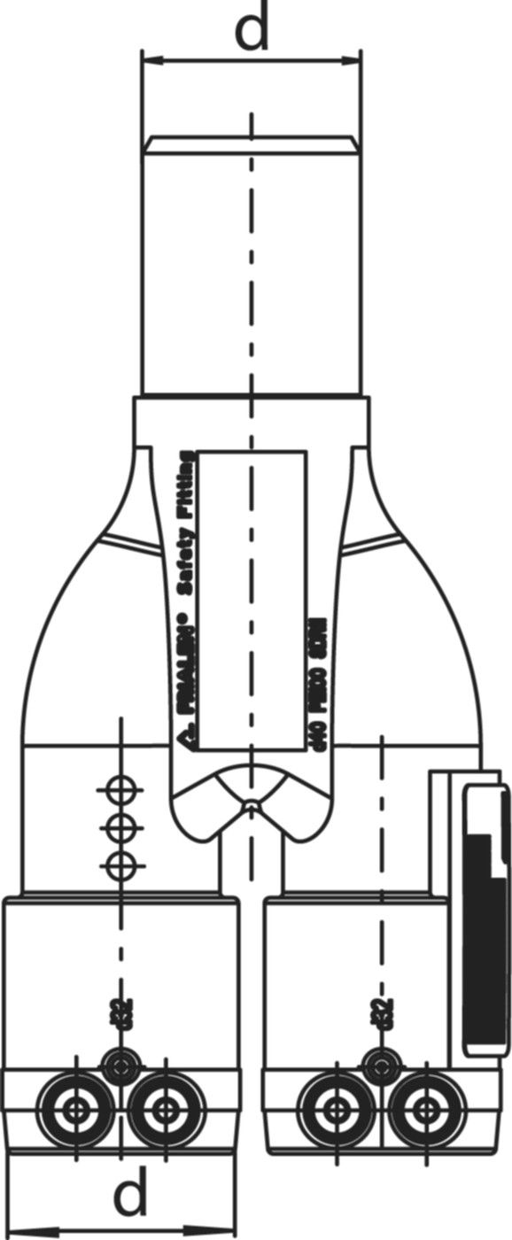 YS-Stück mit integrierten Heizwendeln d 32-32-40mm 640 035 (Karton à 28 Stk.) - Frialen Elektroschweissfittinge