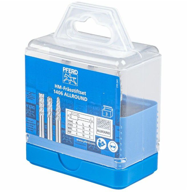 HM-Frässtifte-Set 1406 ALLROUND, Schaft-ø 6 mm beinhaltet: ZYAS 0616/6, WRC 0616/6, RBF 0618/6 - Schleifen, Trennen