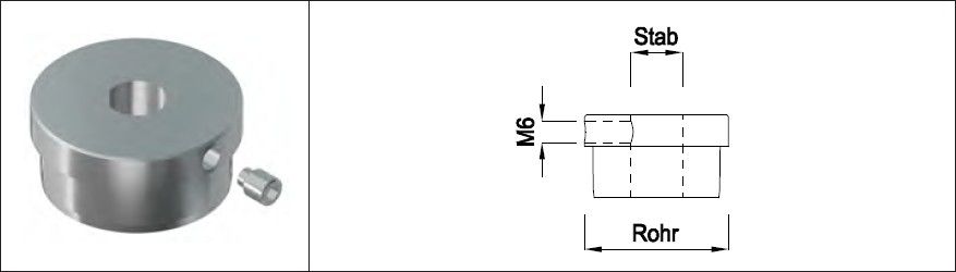 Rohrk Vollmat gerad m. Fase und sichtb Q-geb M6 42.4 mm geschl. 1.4301 - INOXTECH-Handlauf-/Geländer-System