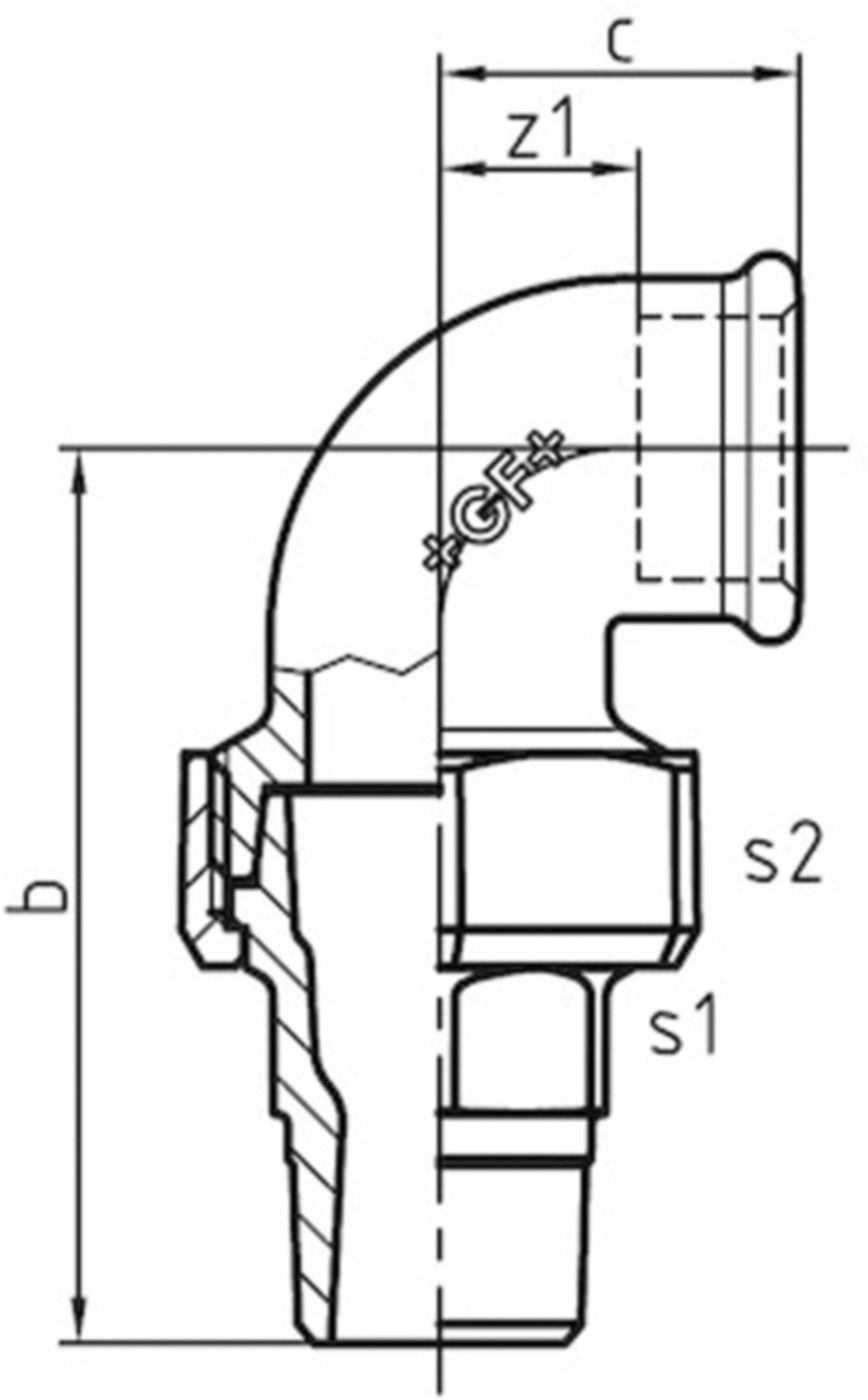 Winkelverschr. 98 V 3/4" m/Kegeld. 770 098 205 - GF verz. Tempergussfittings
