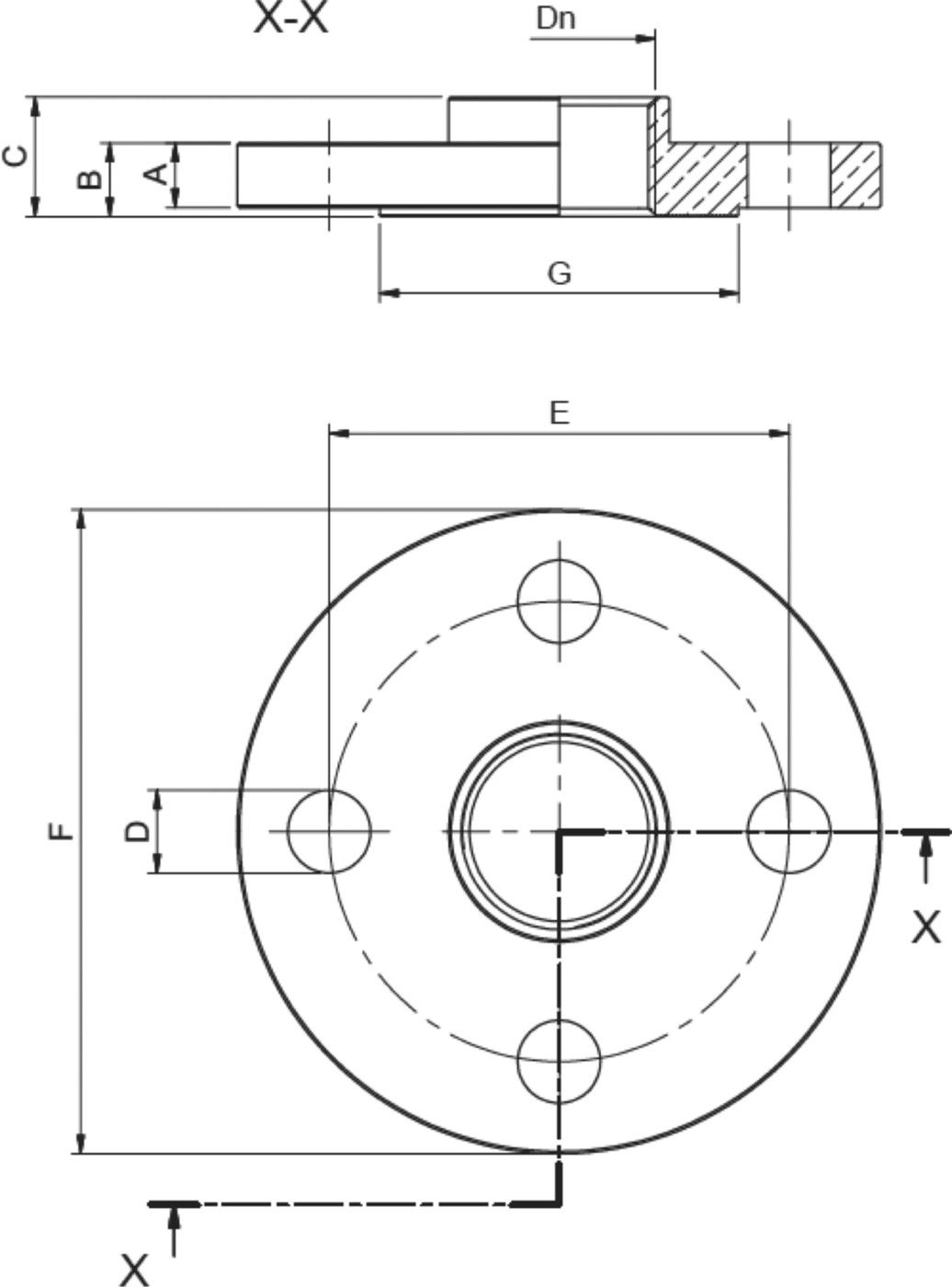 Gewindeflansch PN16 4.0629.050 LK 65mm 4-Loch DN 15 1/2" - Rotguss-Gewindefittings