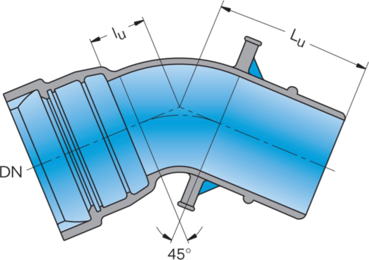 1-Muffe-Bogen MK 45° System BLS DN 100 - Frischhut Steckmuffenformstücke