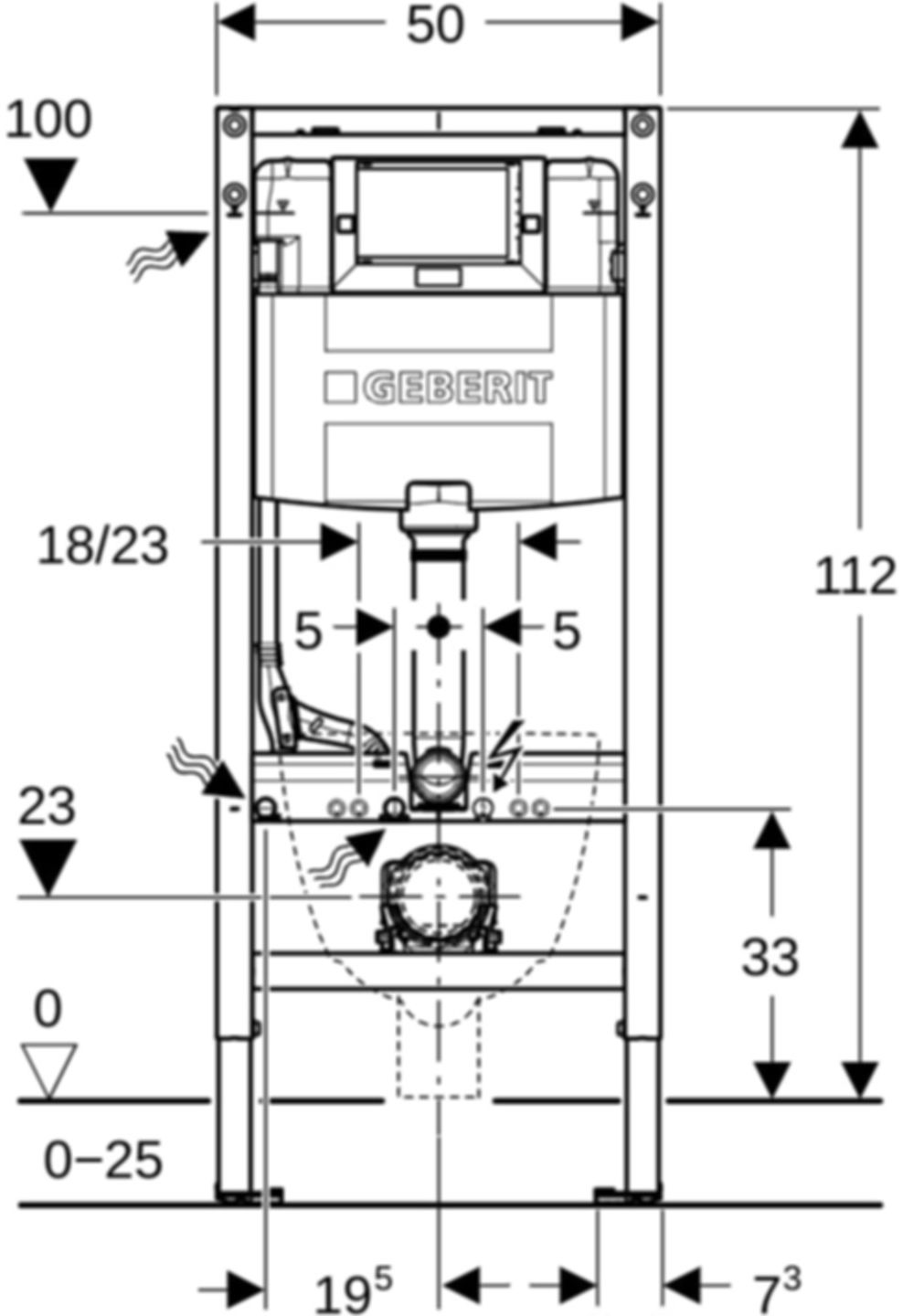 Wand-WC-Element Omega 111.062.00.2 Typ 112 Betätigung von vorne - Geberit-Duofix
