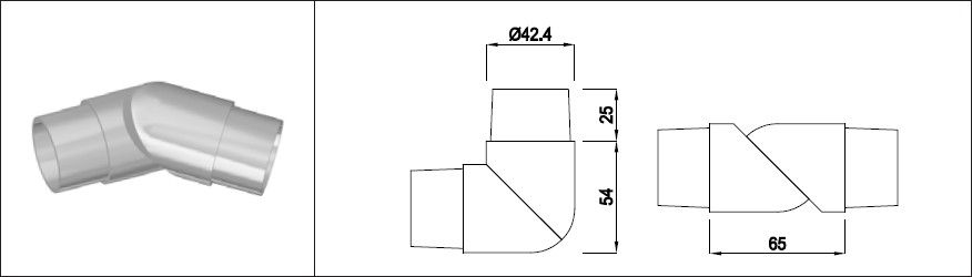Rohrecke beweglich 42.4 mm geschliffen 136060 - INOXTECH-Handlauf-/Geländer-System