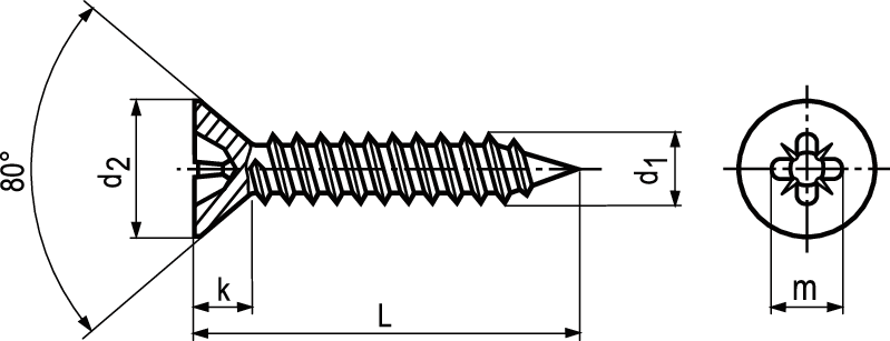 Senk-Blechschr Pozi+Spitze St vzb BN14066 DIN7982C 2,2x16 - Bossard Schrauben
