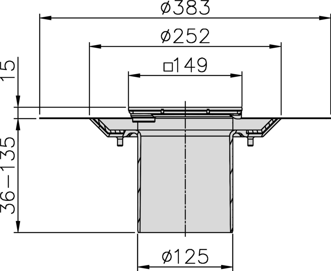 Aufsatzstück aus Kunststoff 149x149 mm verstellbar 36-135 mm 5141.48.00 - ACO Passavant Entwässerungstechnik