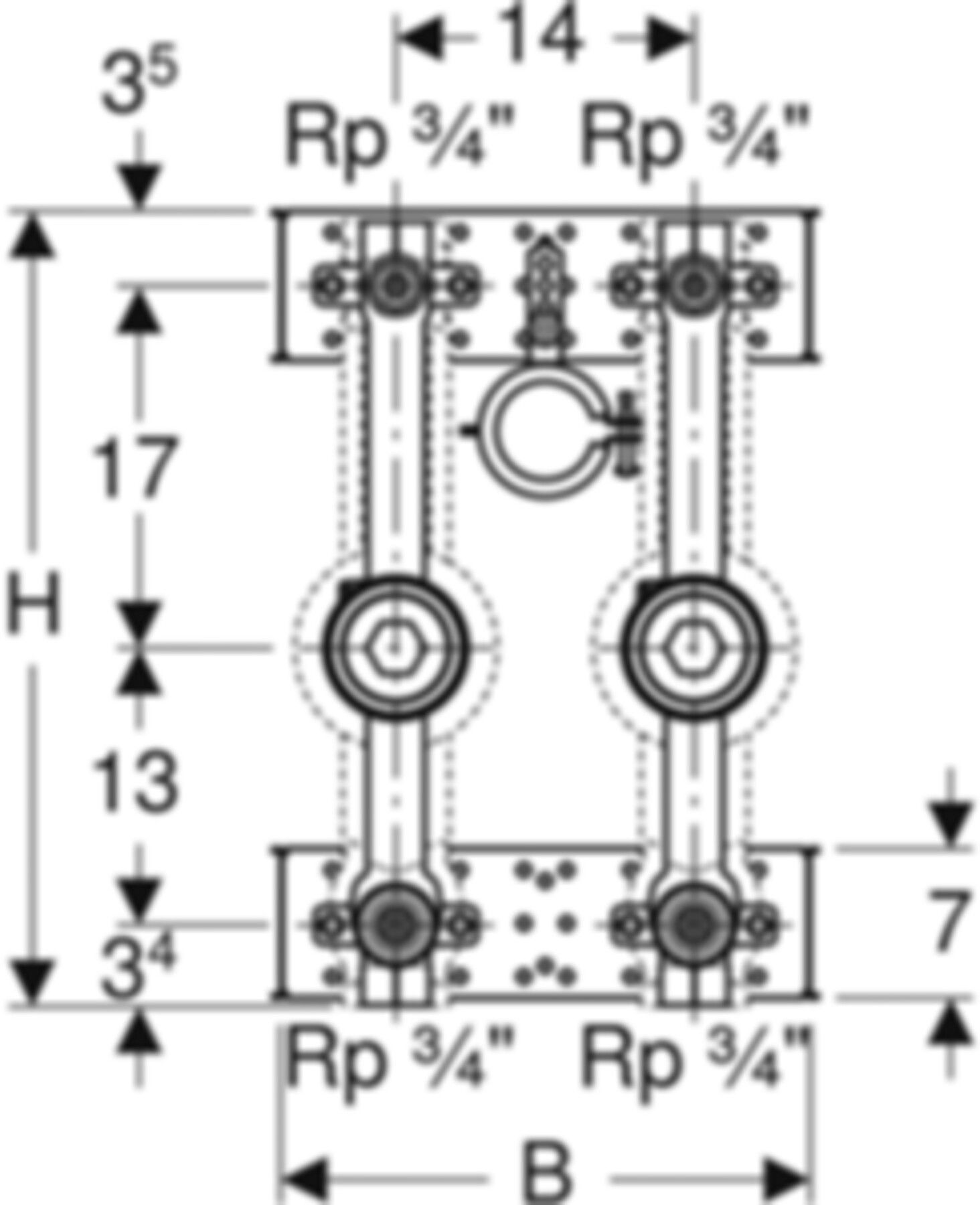 GIS-Waschtisch-Set Standarm.461.153.00.1 zwei Wasserzählerstrecken mit UP-Ventil - Geberit Systemventile / Armaturen
