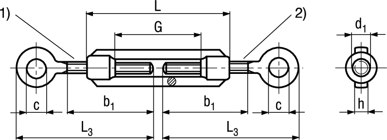 Spannschlösser, galv. verzinkt M14, Öse/Öse, Nutzlast ca. 800kg - Ketten und Zubehör