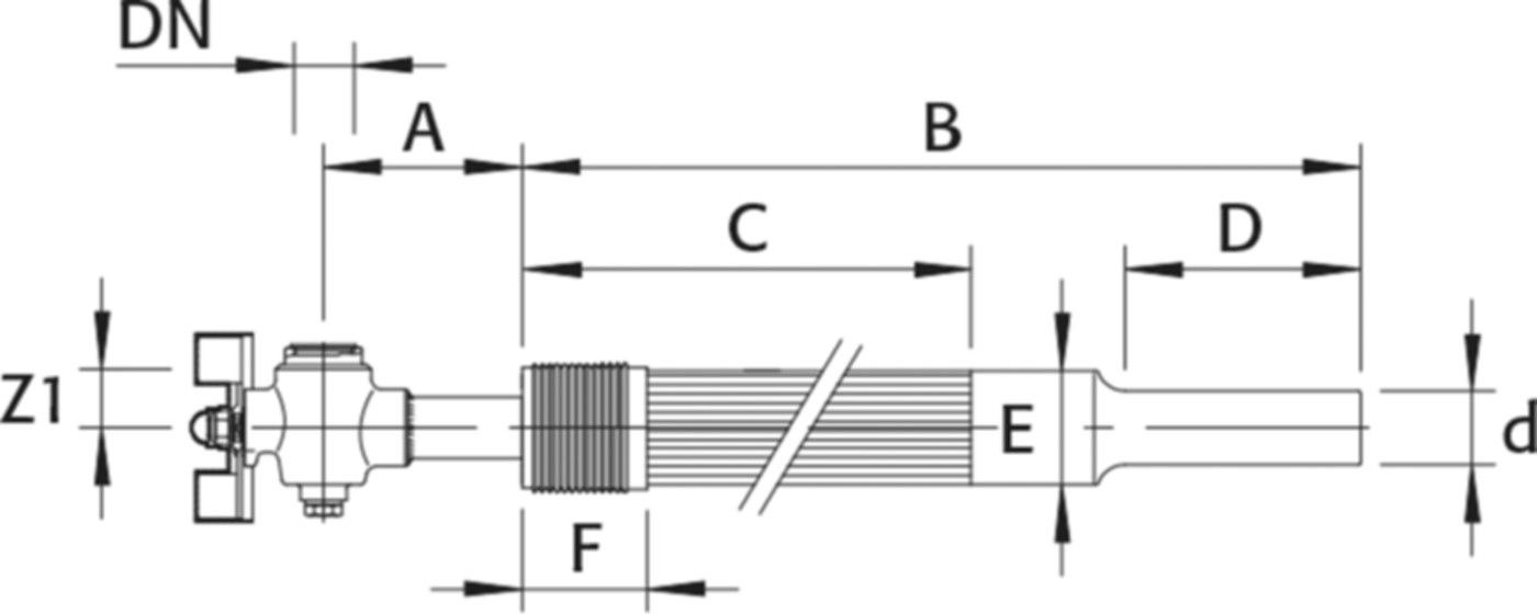 RMA Hauseinführung für Gas PN 5 mit Eck-Kugelhahn EKSF d 40mm - 1 1/4" - Wild Gebäudeeinführung