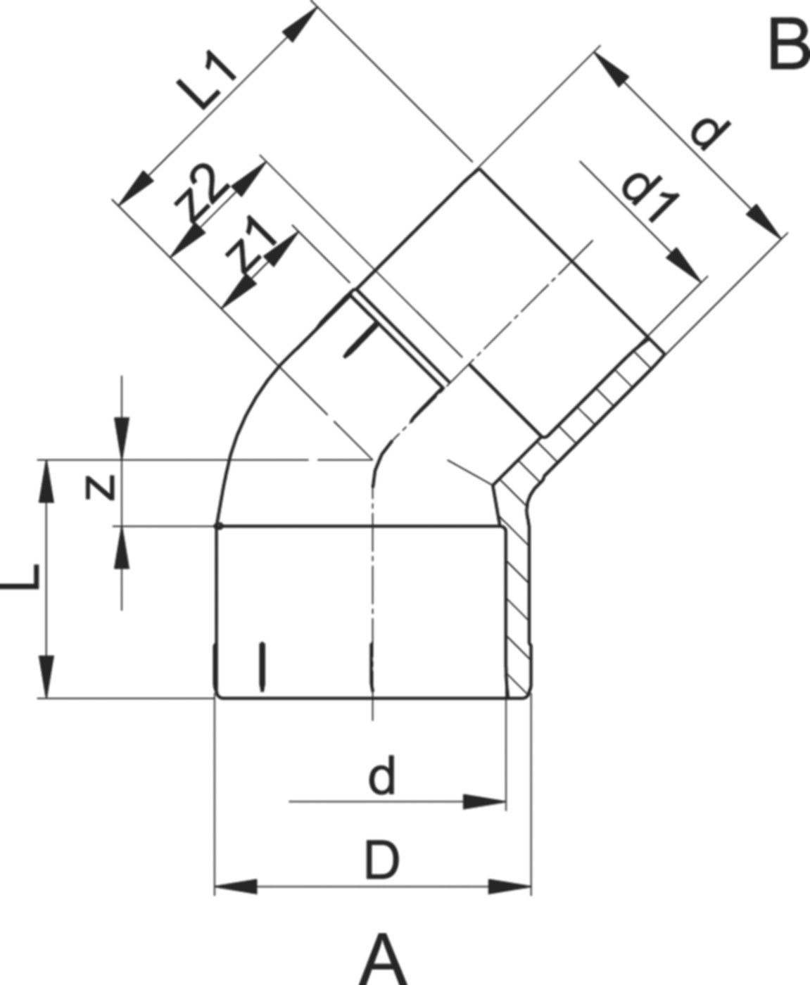 Winkel 45° mit Muffen/Stutzen 32-25 mm 721 150 308 - GF Hart PVC-U Formstücke