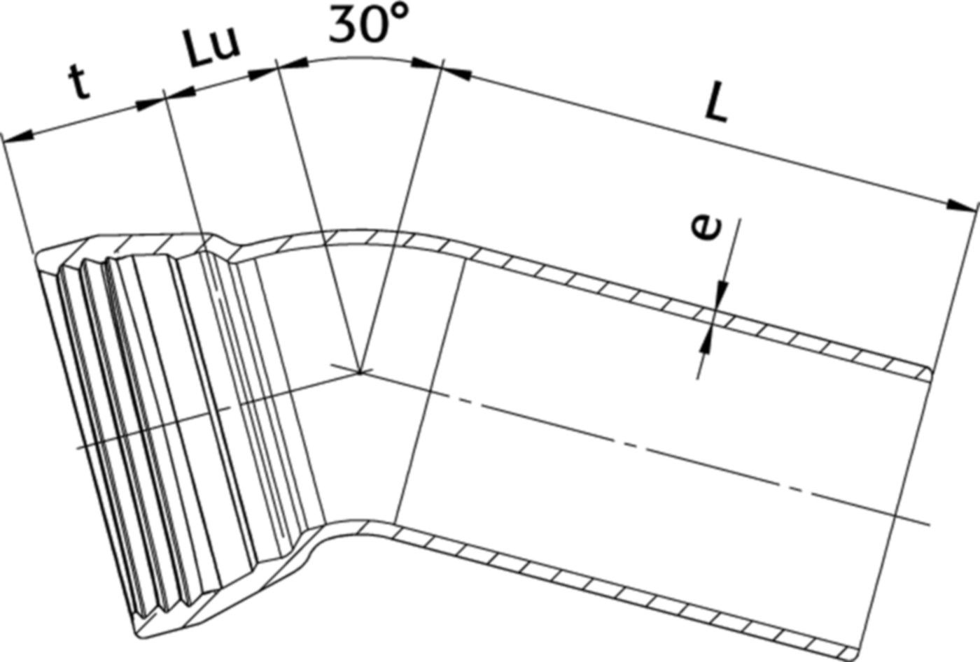 SM-Bogen 1M  MK 30°, mit Gleit- und Dichtring DN 125 - Wild Schraubmuffenformstücke