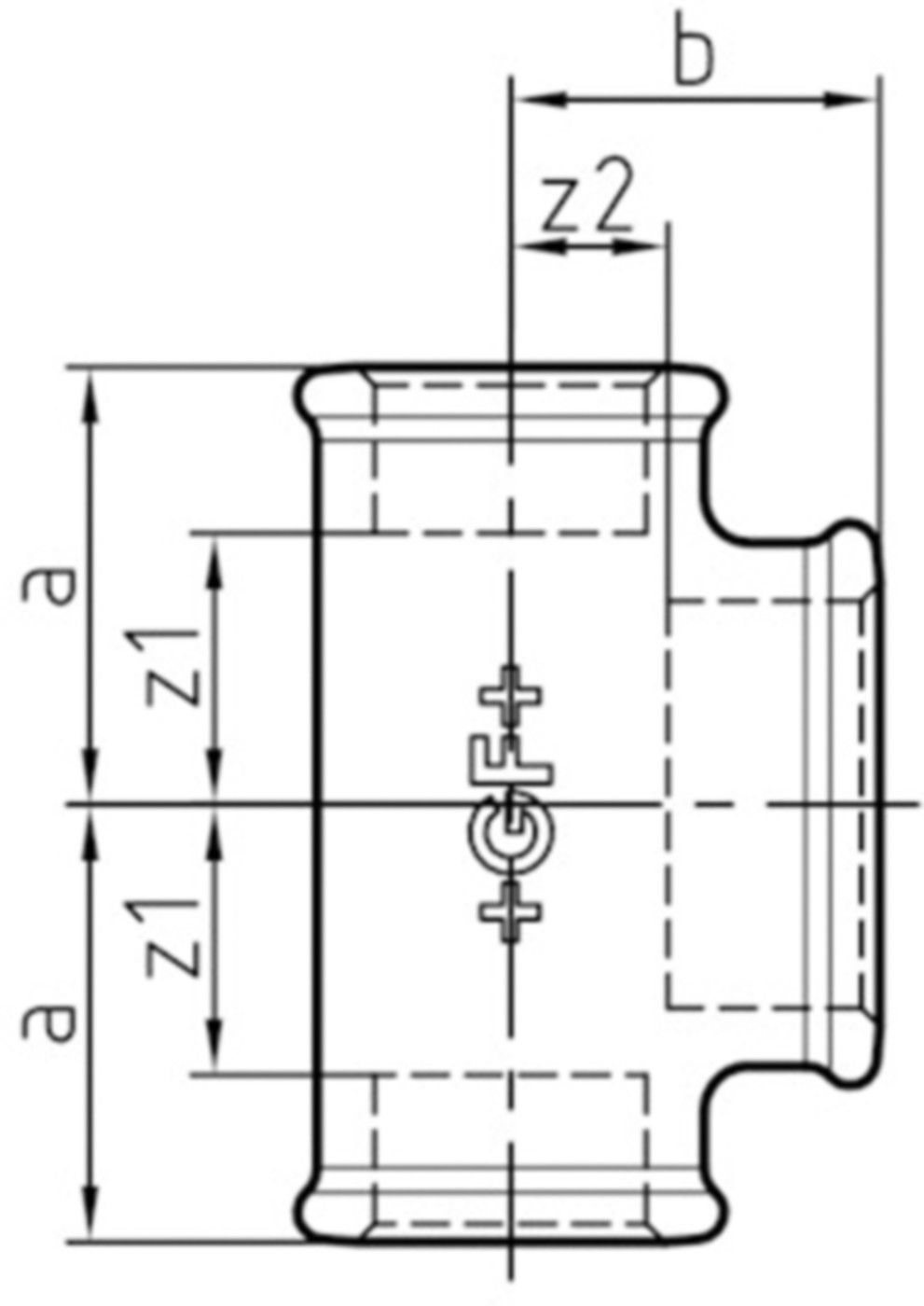 T-Stück red. 130 S 1"- 1/4"- 1" 770 130 133 - GF schw. Tempergussfittings