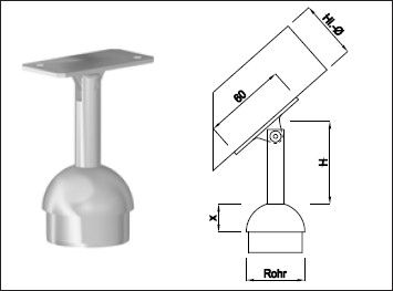 Steckkonsole bewegl mit rund Rohrkappe Pfos 33.7mm,ger. Aufl,H100mm,geschl. - INOXTECH-Handlauf-/Geländer-System