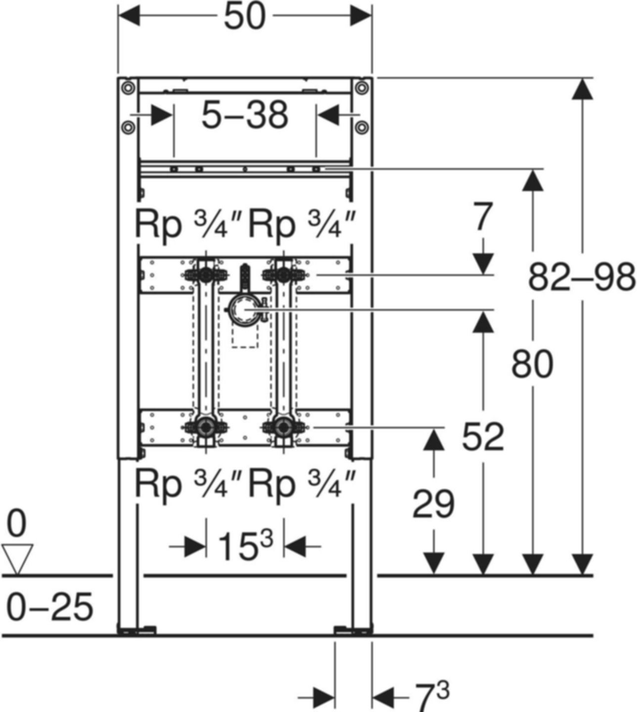 Element für Waschtisch 111.575.00.2 Typ 98, Standarmatur, Wasserstrecken - Geberit-Duofix