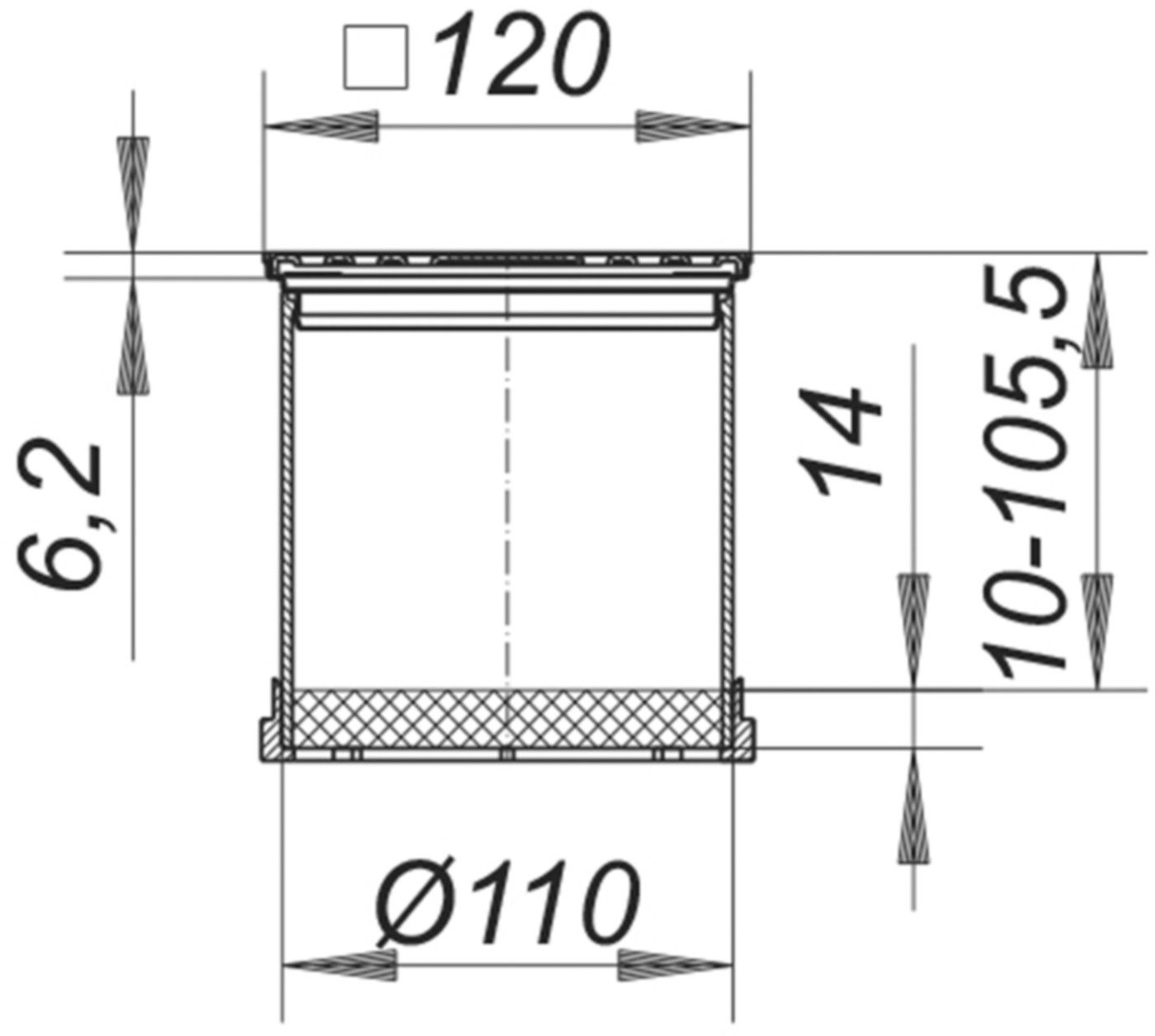 Terassenaufsatz E12 120 x 120mm 3-510310 zu Balkonablauf SwissUnico und Aufstockelement - SCHACO Entwässerungstechnik