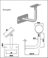 Geschw. Wandkonsole eck. waagr. bewegl. HI. 33.7 mm Stab 12 mm geschl. 1.4301 - INOXTECH-Handlauf-/Geländer-System