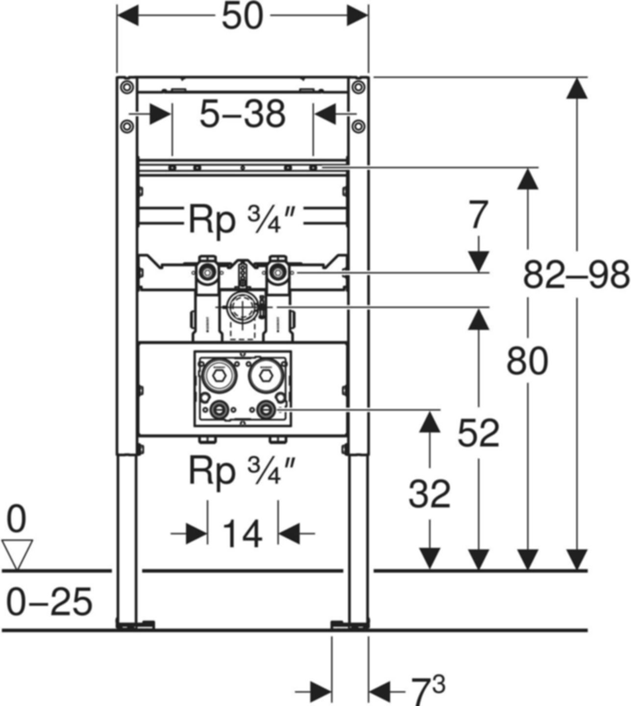 Element für Waschtisch Standarmatur 111.586.00.3 Typ 98 zwei Wasserzählerstr., mit UP-Ventil - Geberit-Duofix