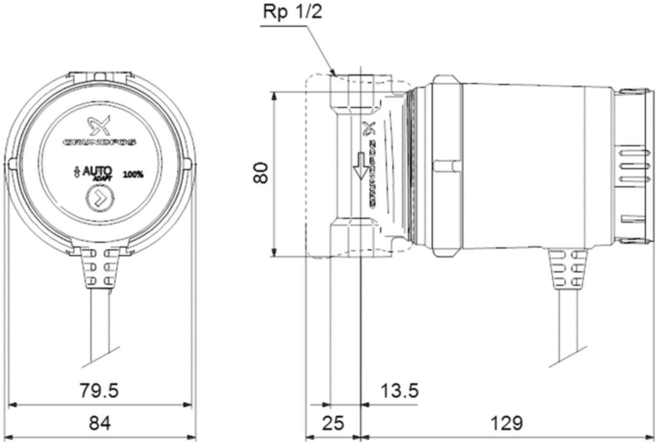 Zirkulationsp.Comfort 15-14 BA PM 80mm Rp 1/2" 230V PN 10 - Grundfos Brauchwasserpumpen