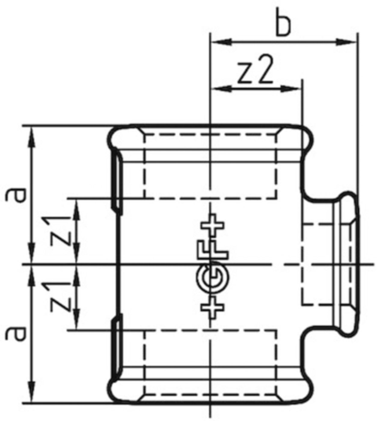 T-Stück red. 130 S 1"- 1/4"- 1" 770 130 133 - GF schw. Tempergussfittings