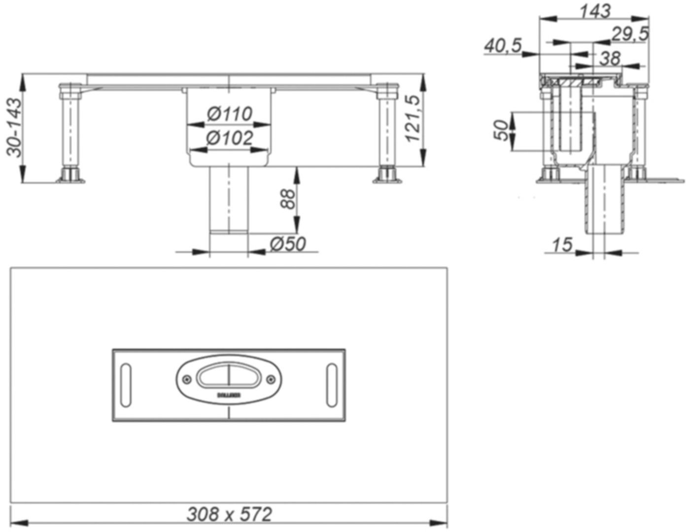 Ablaufgehäuse DallFlex senkrecht 50/110mm 5-539076 zu Duschrinne CeraFloor und CeraWall - SCHACO Entwässerungstechnik