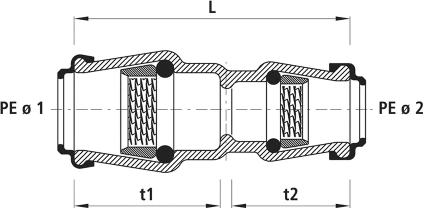 Rohrverbinder reduziert POM 6330 d 63/50mm - Hawle Steckfittinge