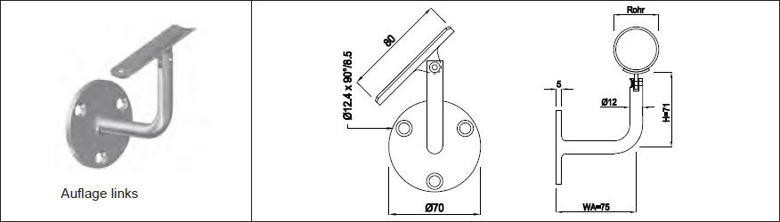 Wandkonsole Auflager beweglich versetzt 33.7 mm rechts geschliffen 1.4301 - INOXTECH-Handlauf-/Geländer-System
