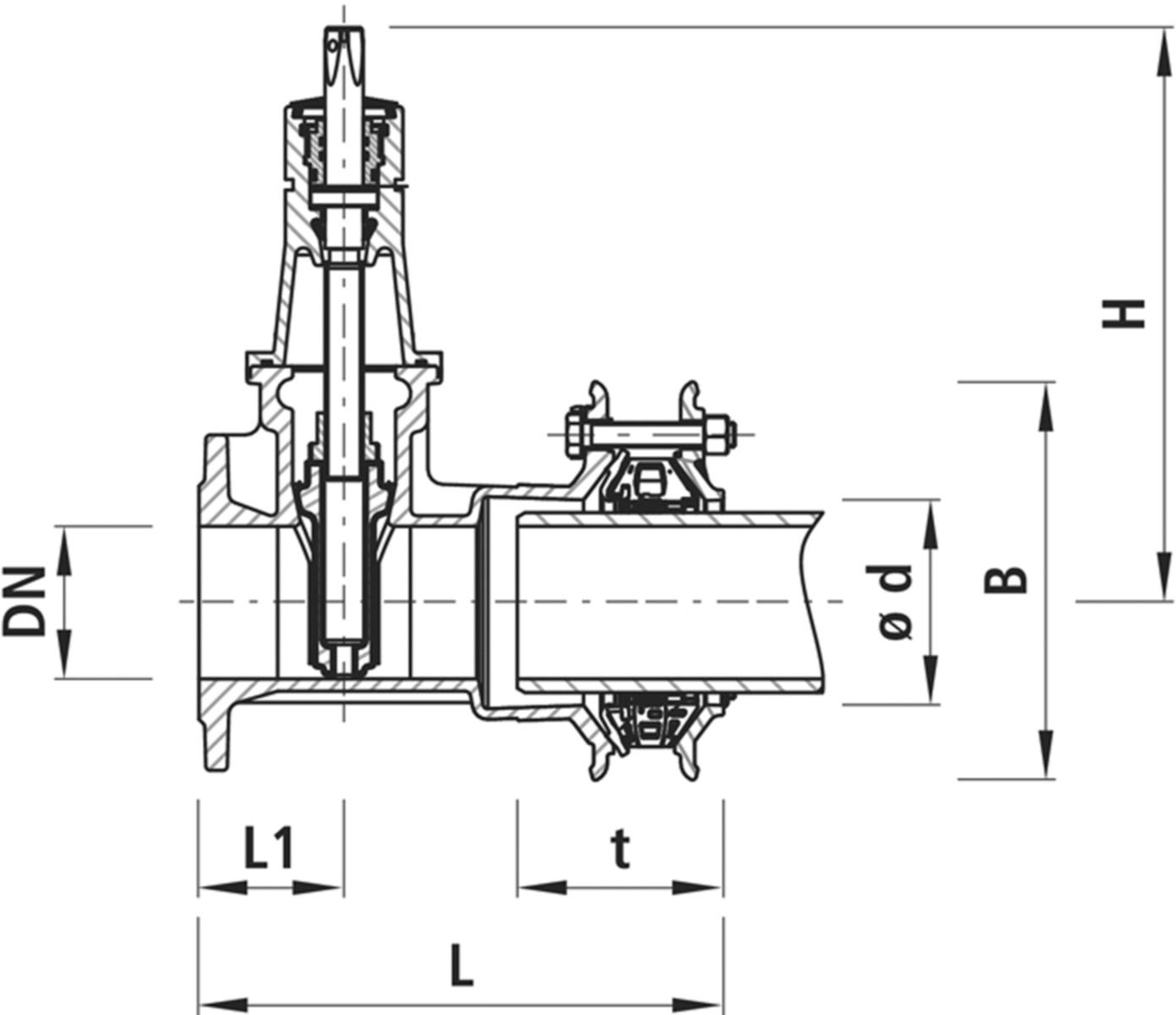 Flansch/Mehrbereichsmuffenschieber 4280 Synoflex DN 100 - Hawle Synoflex