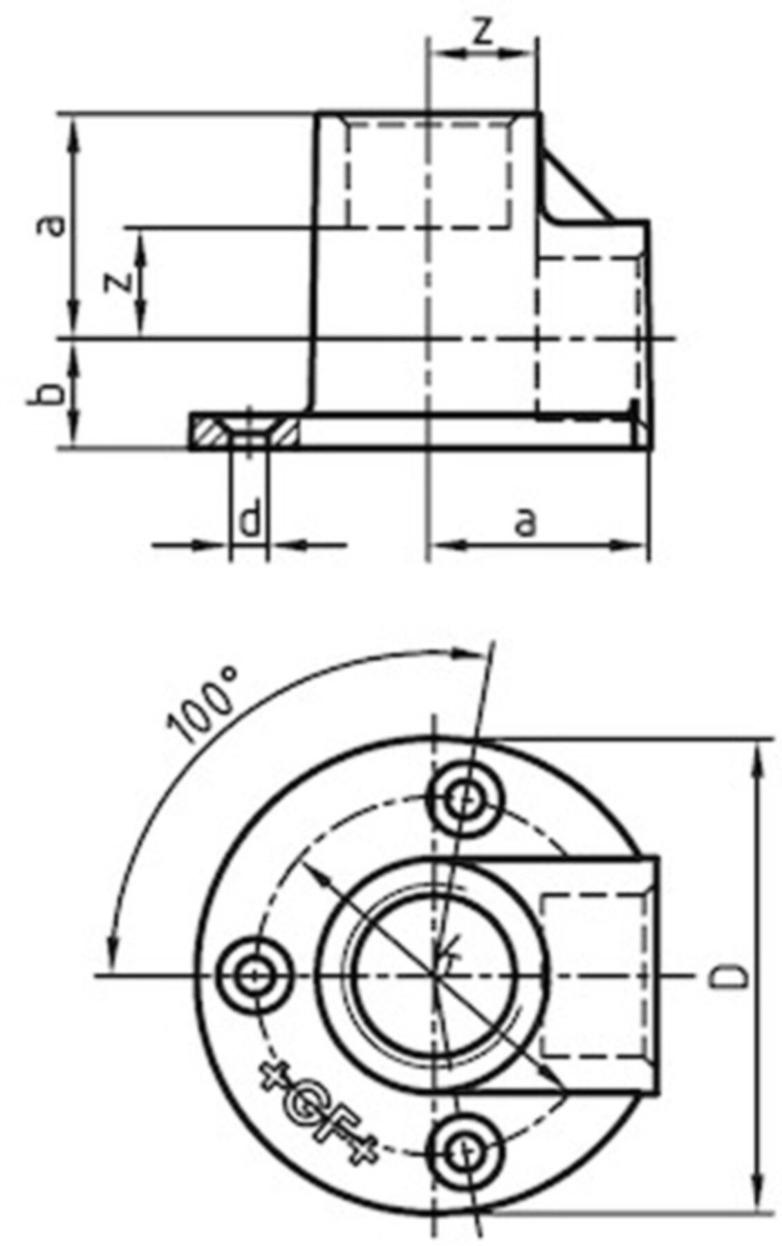 Deckenwinkel 471 V 3/4" 770 471 205 - GF verz. Tempergussfittings