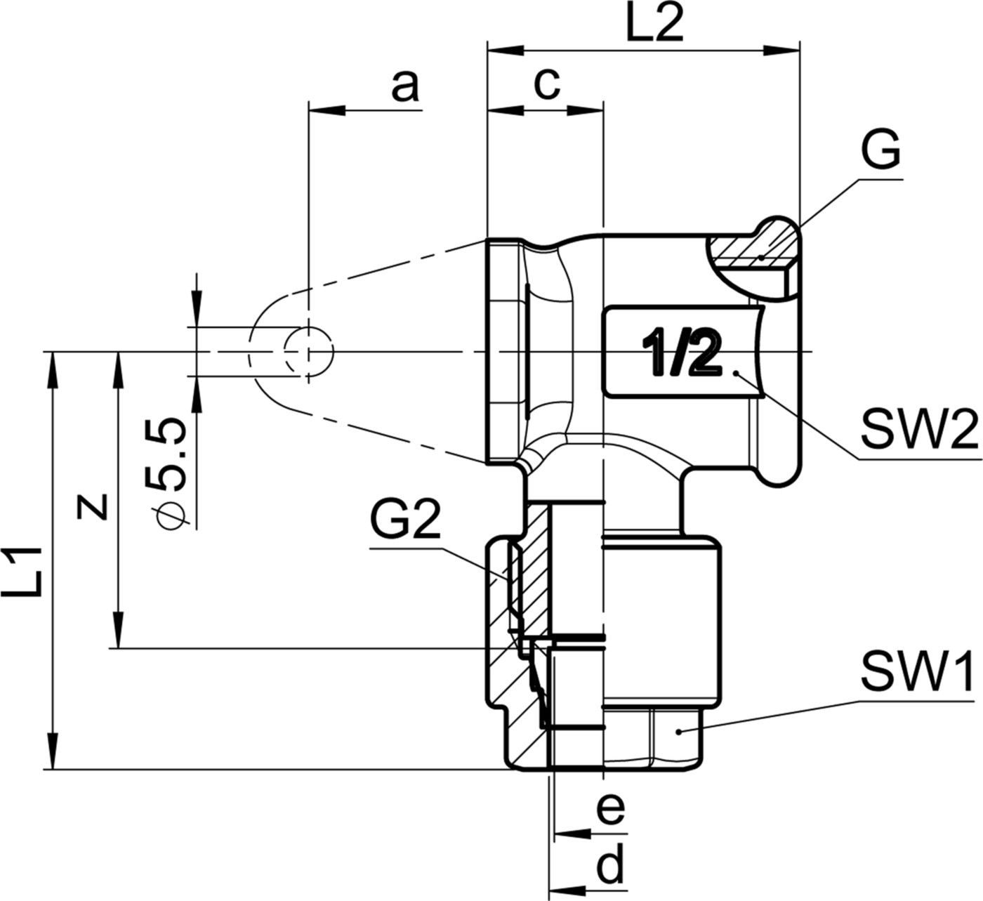 Winkel mit Flansch SO 02321 10- 3/8" - Serto-Programm M/G