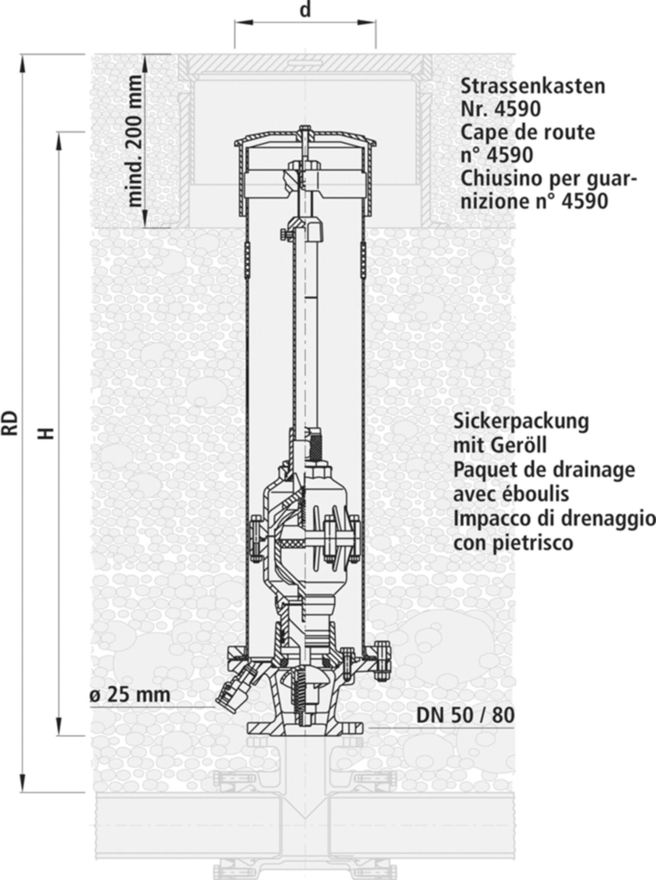 Selbsttätige Be-Entlüftungsgarnitur 9920 Höhe = 1055mm, Flansch DN 80 PN 10/16 - Hawle Armaturen