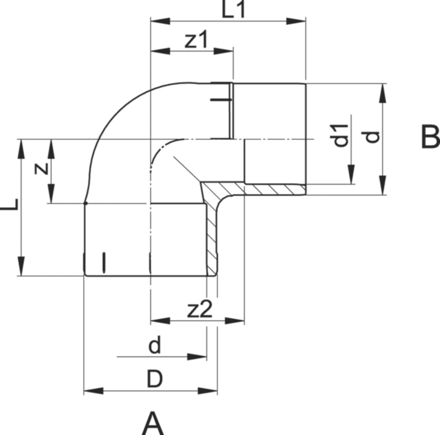 Winkel 90° mit Muffen/Stutzen 32-25 mm 721 100 308 - GF Hart PVC-U Formstücke