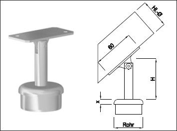 Steckkonsole bewegl mit ger Rohrkappe Pfos 48.3mm,ger. Aufl,H100mm,geschl. - INOXTECH-Handlauf-/Geländer-System