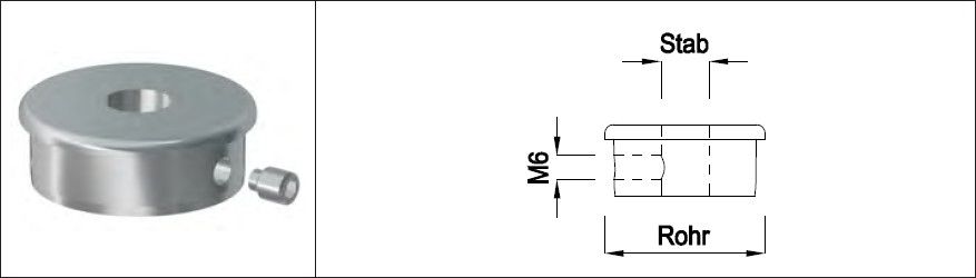 Rohrk Vollmat gerad m. R/ Q-geb M6 Rohr 33.7/ 12 mm geschl. 1.4301 - INOXTECH-Handlauf-/Geländer-System