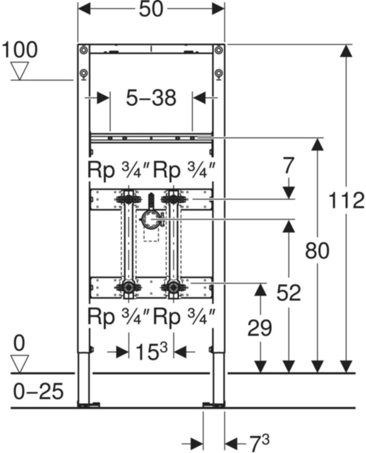Element für Waschtisch 111.572.00.2 Typ 112, Standarmatur, Wasserstrecken - Geberit-Duofix