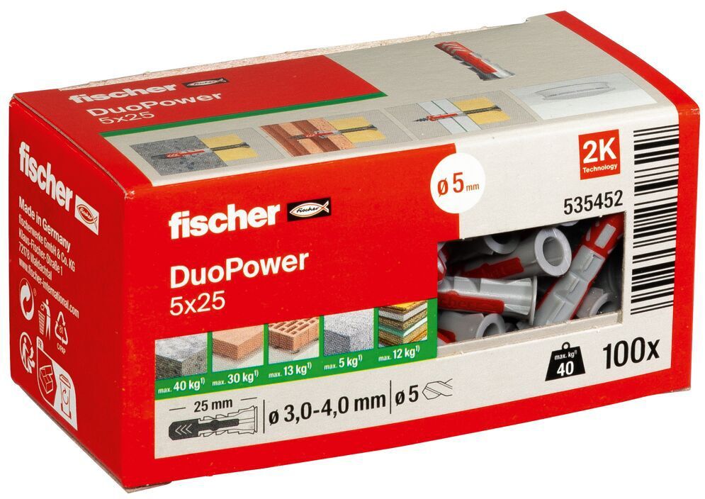 FISCHER Universaldübel Duopower Ø5mm , L=25mm , grau/rot - Fischer Befestigung