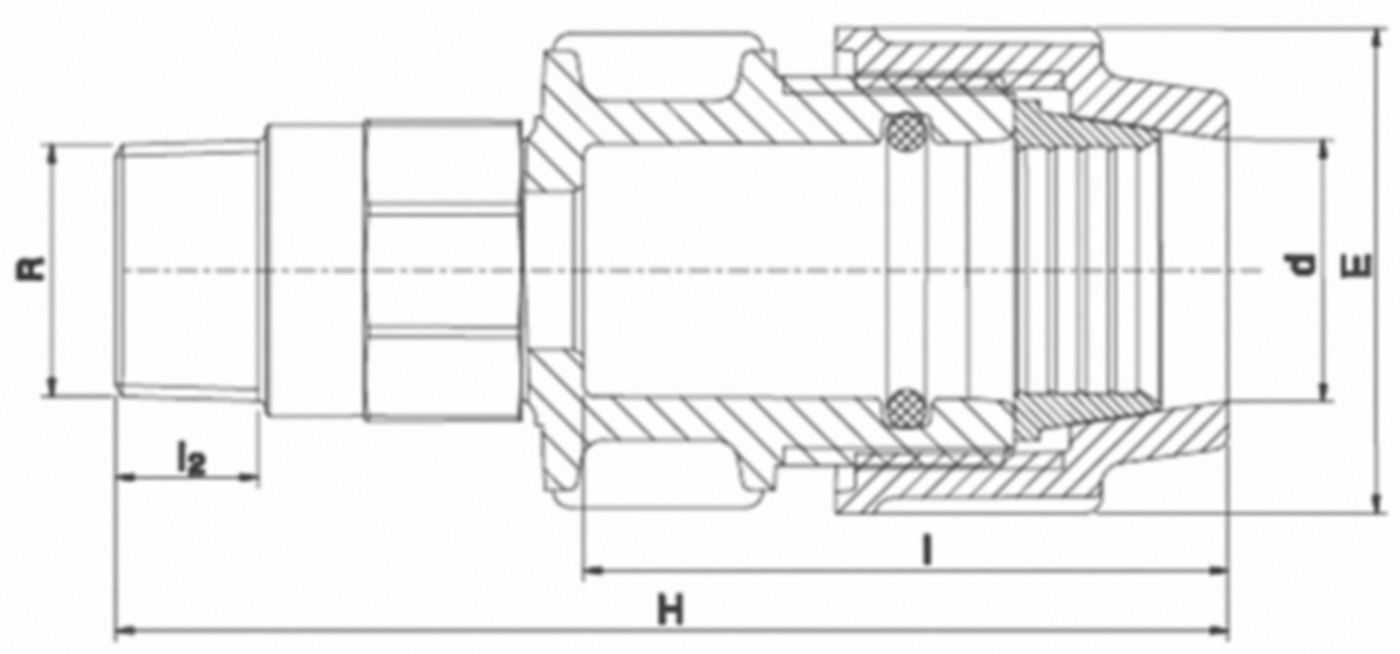 Anschlussverschraubung mit Messing AG 7720 40mm- 1" - Plasson-Klemmfittinge