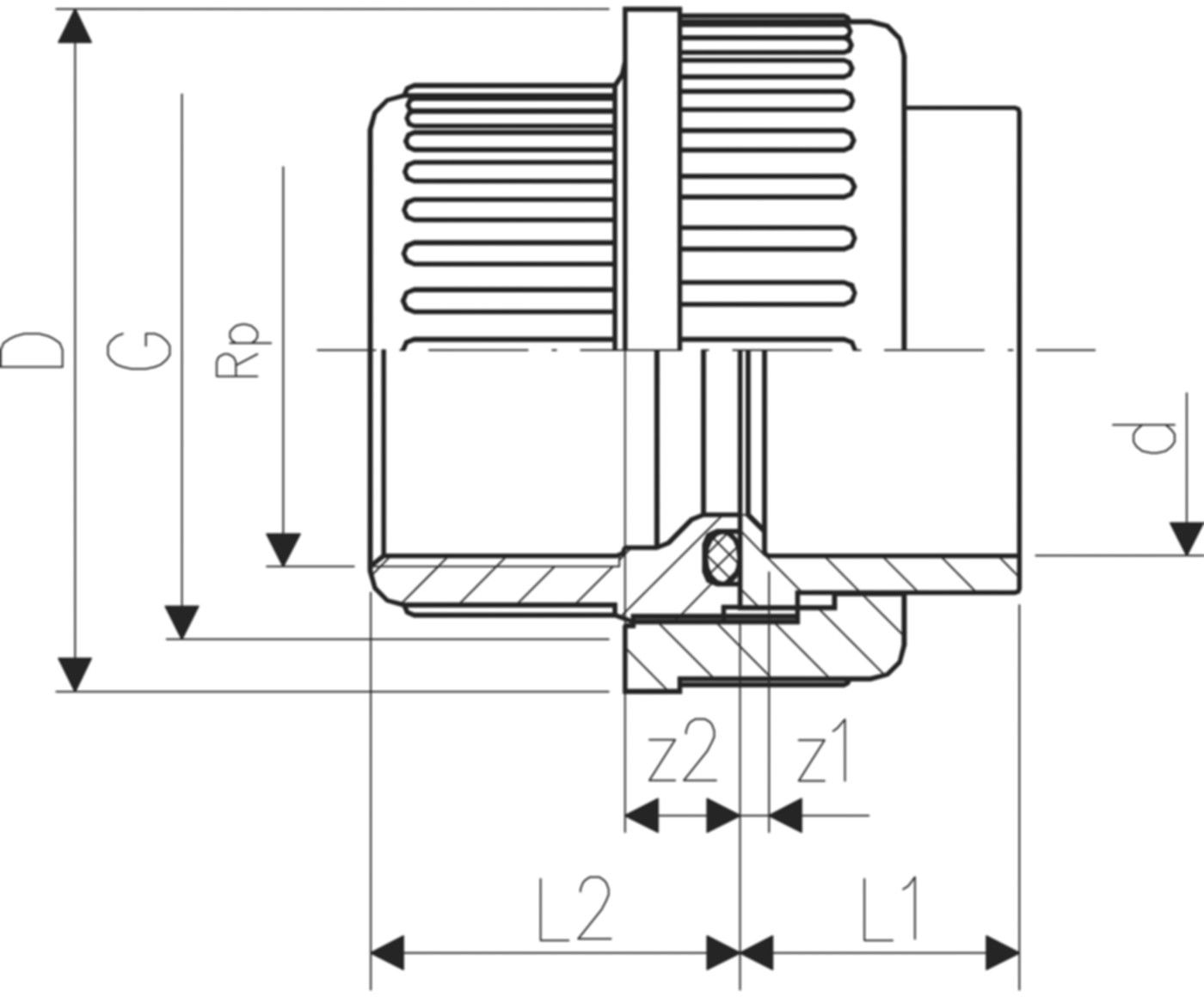 Überg.Verschraubung PVC/PVC IG 20 - 1/2" 721 510 206 - GF Hart PVC-U Formstücke
