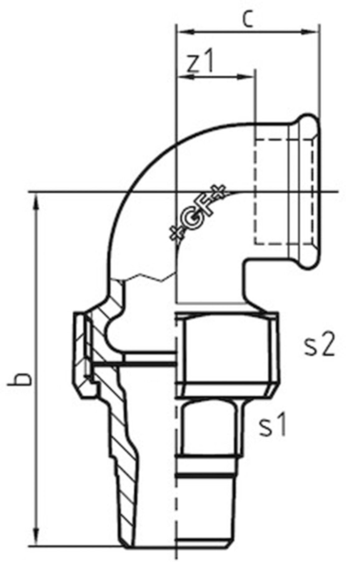 Winkelverschr. 97 V 11/2" flachd. 770 097 208 - GF verz. Tempergussfittings